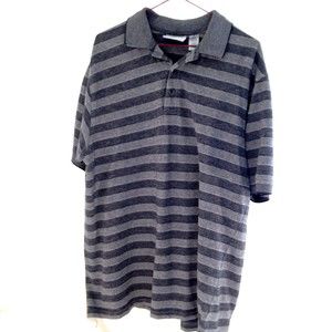 Farah Men's Striped Polo Knit Shirt Short Sleeve Shades if Gray Size Large